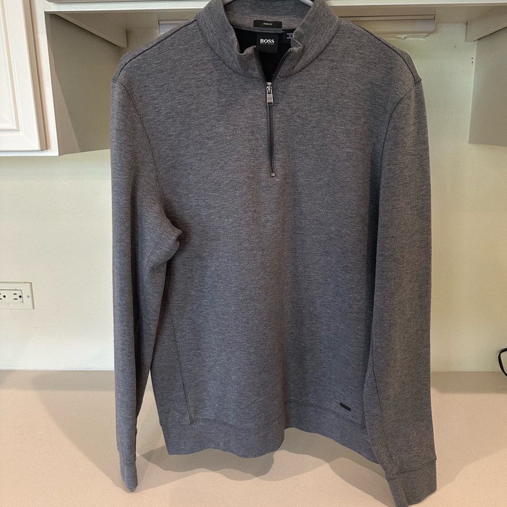 Hugo Boss AG Dieselstrasse Gray Mens 1/4 Zip Pullover Sweater Size L Slim Fit